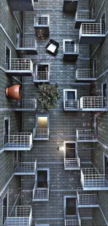 Abstract view of urban balconies with symmetrical layout.