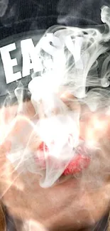 Person wearing a black "Easy" beanie with smoke art effect.