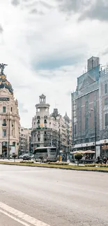 Urban cityscape with majestic architecture and empty street.