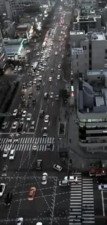 Evening view of a bustling city street.