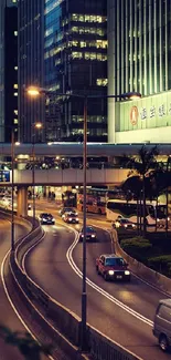 Evening view of a busy urban street with city lights and traffic.