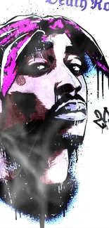 Graffiti art featuring a hip hop icon in vibrant colors.