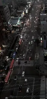 A busy urban street at night with traffic and city lights.