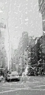 Black and white urban street with raindrops wallpaper.