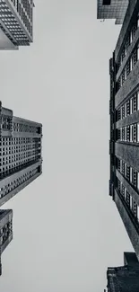 Black and white cityscape wallpaper featuring tall buildings and sky.