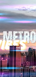 Vibrant urban skyline with neon accents and bold text reading 'Metro Vibes'.