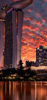 A stunning urban skyline with sunset hues and a towering skyscraper.