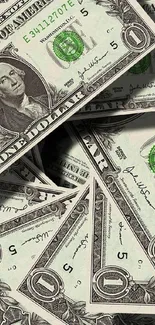 Stack of US dollar bills on mobile wallpaper.