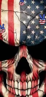 Skull with USA flag design, dark theme wallpaper.