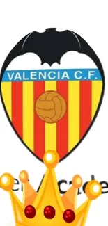 Valencia CF badge with a crown overlay on mobile wallpaper.