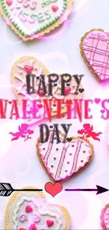 Valentine's Day wallpaper with heart-shaped cookies.