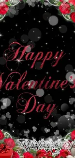 Valentine's Day wallpaper with red roses and elegant text.