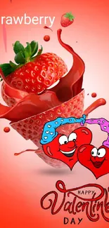 Red strawberry and hearts Valentine wallpaper.