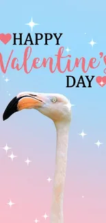 Valentine's Day flamingo with pink and blue gradient background.