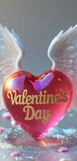 Valentine's Day heart with wings on a colorful background.