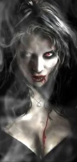 Dark vampire wallpaper with red eyes and gothic style.