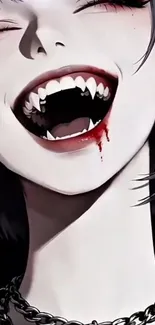 Anime vampire character with fangs and cross earrings.