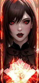 Anime-style vampire girl with red eyes and dark hair.