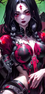 Vampire-themed anime character in gothic attire with red accents.