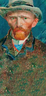 Van Gogh self-portrait with blue background.