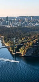 A stunning aerial view of Vancouver's skyline and coastline with vibrant nature.