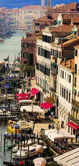 Vibrant Venice canal with colorful buildings and serene waters.