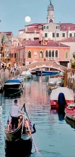 Venetian canal with gondolas and historic buildings reflecting in the water.