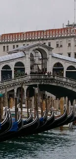 Beautiful wallpaper of Venice canal with gondolas and historic bridge.