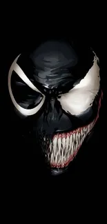 Venom's face in black background mobile wallpaper.