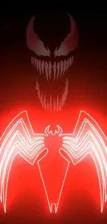 Venom red neon spider emblem mobile wallpaper.