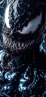 Venom symbiote mobile wallpaper with dark tones.