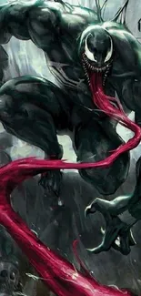 Intense Venom symbiote graphic with long red tongue.