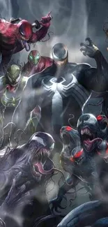 Venom and symbiotes group illustration wallpaper.