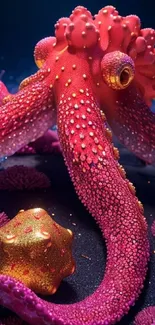 Vibrantly colored octopus in a coral reef mobile wallpaper.