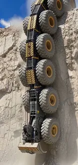 Off-road truck descending a steep cliff