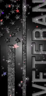 Black flag with stars and 'Veteran' text mobile wallpaper.
