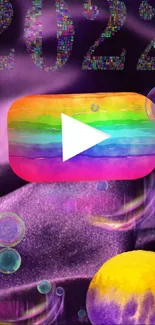 2022 colorful wallpaper with rainbow play button and bubbles.