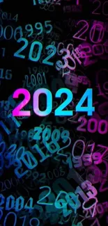 Neon 2024 wallpaper with vibrant colors and dark background.