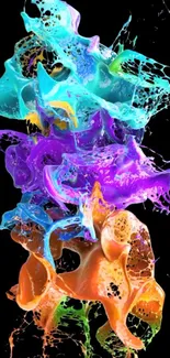 Colorful 3D abstract art wallpaper with blue, purple, and orange on black background.