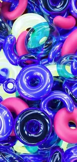 Colorful 3D abstract shapes in vibrant hues for mobile wallpaper.