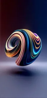 3D abstract shape with vibrant colors on a mobile wallpaper background.