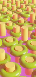 3D abstract design in pink and green hues.