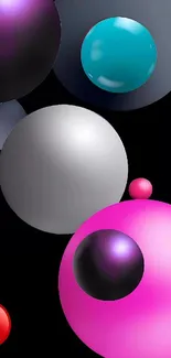Vibrant 3D abstract spheres on a dark background.