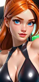 Colorful 3D animated character with vibrant red hair in a modern style.