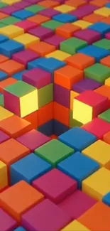 Colorful 3D blocks in a vibrant geometric pattern.