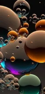 3D bubble art with vibrant orange and colorful spheres on a dark background.