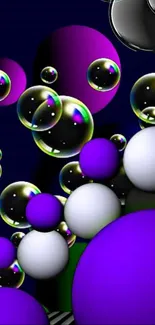 Colorful 3D bubbles on dark background wallpaper.