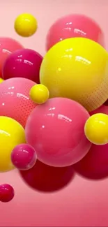 Colorful 3D bubbles on a pink background wallpaper.