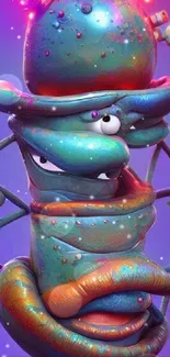 Vibrant 3D cartoon monster with glowing colors and intricate design.