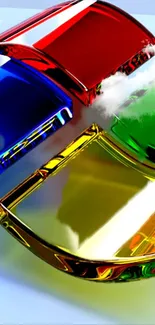 3D abstract wallpaper with vibrant red, blue, green, and yellow colors.